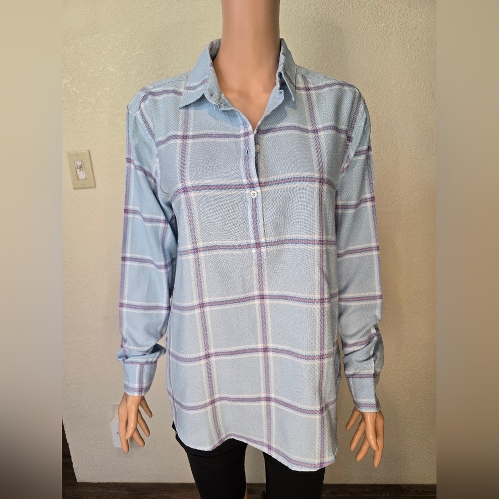 Southern Tide Hadley Womens  Blue Plaid Skipjack Cotton Viscose Popover Shirt M